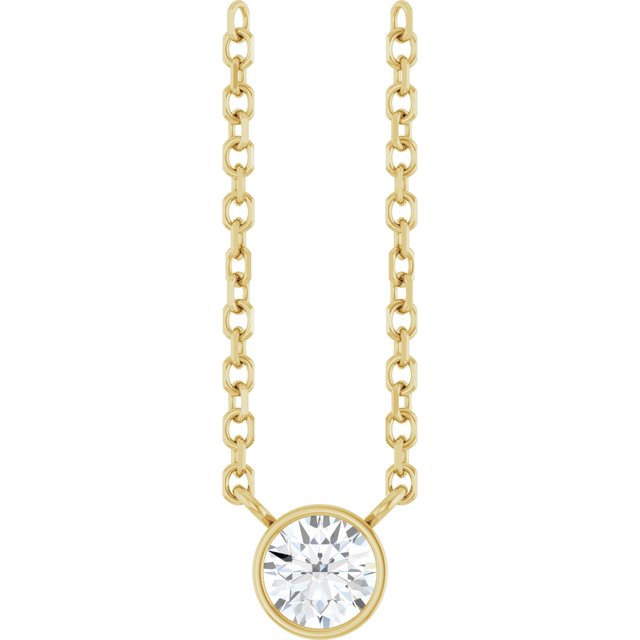 14K Yellow Gold Round 3.5Mm I1, Gh 16-18 In Polished 1/6 Ct Natural Diamond Solitaire Necklace
