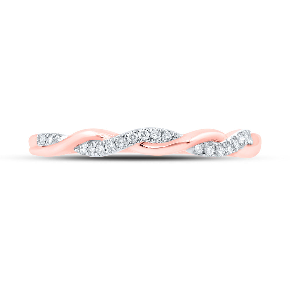 10K Rose Gold Womens Round Diamond Twist Stackable Band Ring 1/12 Cttw, Womens Size: 5-10