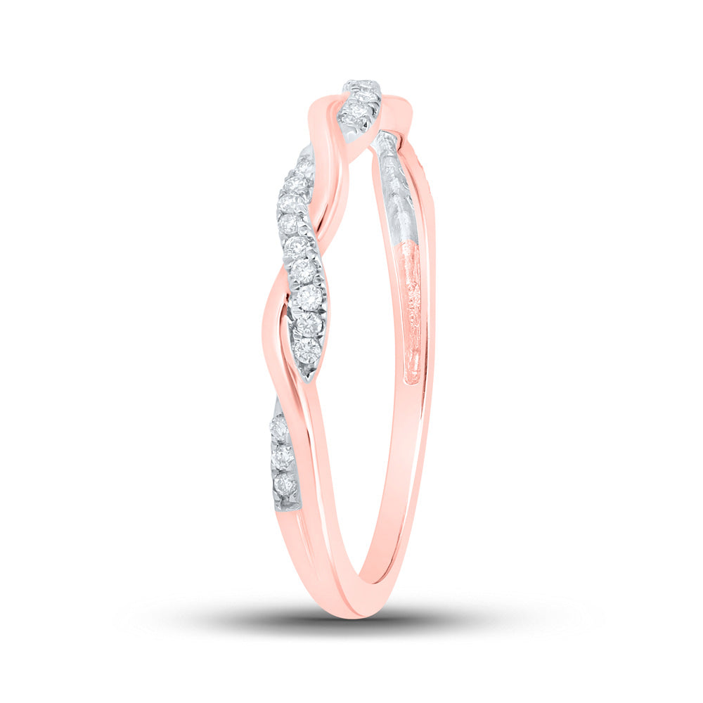 10K Rose Gold Womens Round Diamond Twist Stackable Band Ring 1/12 Cttw, Womens Size: 5-10