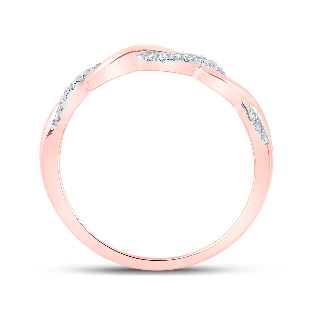 10K Rose Gold Womens Round Diamond Twist Stackable Band Ring 1/12 Cttw, Womens Size: 5-10