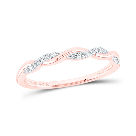 10K Rose Gold Womens Round Diamond Twist Stackable Band Ring 1/12 Cttw, Womens Size: 5-10