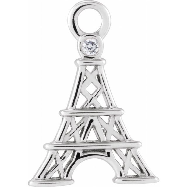 14K Yellow Or White Or Rose Gold Round1.1Mm  Si1-Si2, G-H 8.78 X 3.5 Mm Polished Petite Pave .006 Ct Natural Diamond Eiffel Tower Dangle