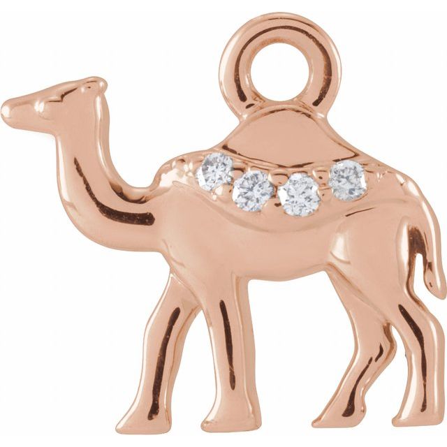 14K Yellow Or White Or Rose Gold Round.8Mm  Si1-Si2, G-H 9.5 X 7.75 Mm Polished Petite Pave .015 Ctw Natural Diamond Camel Dangle