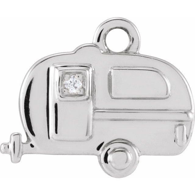 14K Yellow Or White Or Rose Gold Round.9Mm  Si1-Si2, G-H 10.4 X 8.6 Mm Polished Petite Pave .005 Ct Natural Diamond Camper Dangle