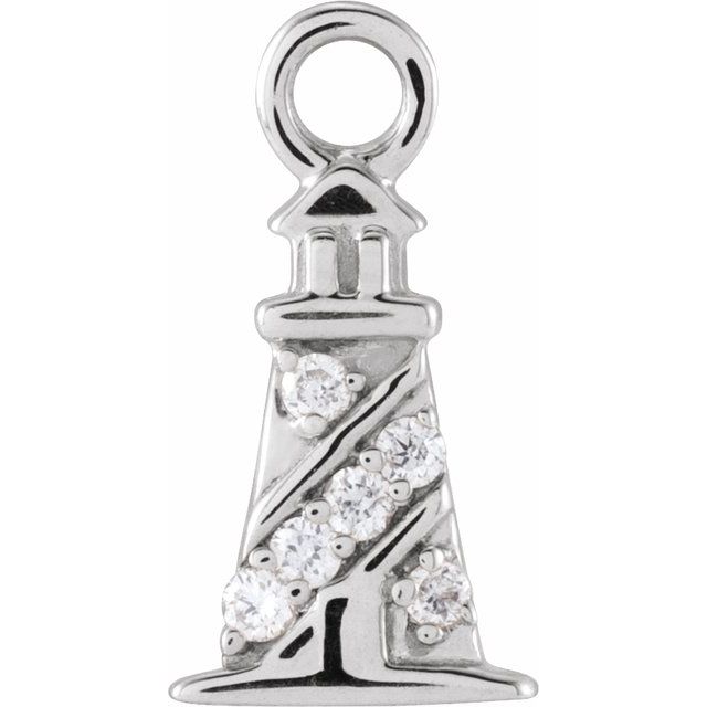 14K Yellow Or White Or Rose Gold Round.8Mm  Si1-Si2, G-H 9.02 X 4.72 Mm Polished Petite Pave .02 Ctw Natural Diamond Lighthouse Dangle
