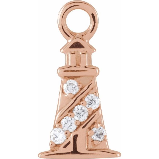 14K Yellow Or White Or Rose Gold Round.8Mm  Si1-Si2, G-H 9.02 X 4.72 Mm Polished Petite Pave .02 Ctw Natural Diamond Lighthouse Dangle