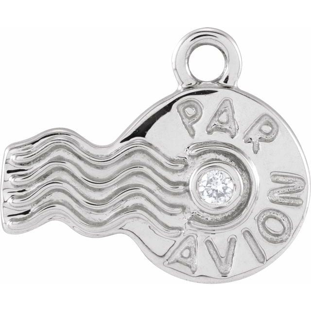 14K Yellow Or White Or Rose Gold Round1.3Mm  Si1-Si2, G-H 10.96 X 7.1 Mm Polished Petite Pave .01 Ct Natural Diamond Par Avion Stamp Dangle