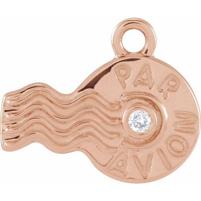 14K Yellow Or White Or Rose Gold Round1.3Mm  Si1-Si2, G-H 10.96 X 7.1 Mm Polished Petite Pave .01 Ct Natural Diamond Par Avion Stamp Dangle