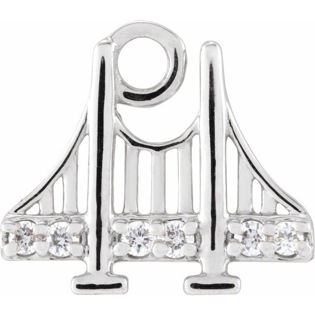14K Yellow Or White Or Rose Gold Round.9Mm  Si1-Si2, G-H 7.05 X 8.65 Mm Polished Petite Pave .025 Ctw Natural Diamond Golden Gate Bridge Dangle