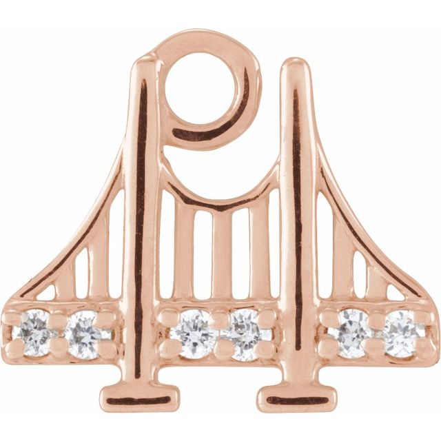 14K Yellow Or White Or Rose Gold Round.9Mm  Si1-Si2, G-H 7.05 X 8.65 Mm Polished Petite Pave .025 Ctw Natural Diamond Golden Gate Bridge Dangle