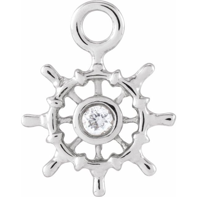 14K Yellow Or White Or Rose Gold Round1.3Mm  Si1-Si2, G-H 8.82 X 6.9 Mm Polished Petite Pave .01 Ct Natural Diamond Ship Wheel Dangle