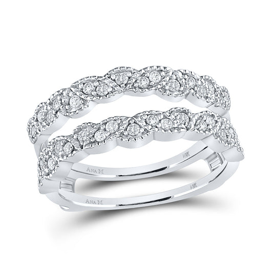 14K White Gold Womens Round Diamond Milgrain Solitaire Enhancer Wedding Band 1/3 Cttw, Womens Size: 5-10
