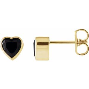 14K Yellow Gold Heart Shape 5 X 5 Mm Natural Onyx Bezel-Setstud Earrings