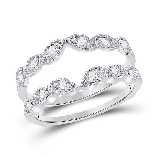 14K White Gold Womens Round Diamond Milgrain Wrap Ring Guard Enhancer 1/3 Cttw, Womens Size: 5-10