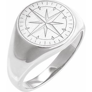 Sterling Silver Polished Compass Signet Ring Size 10