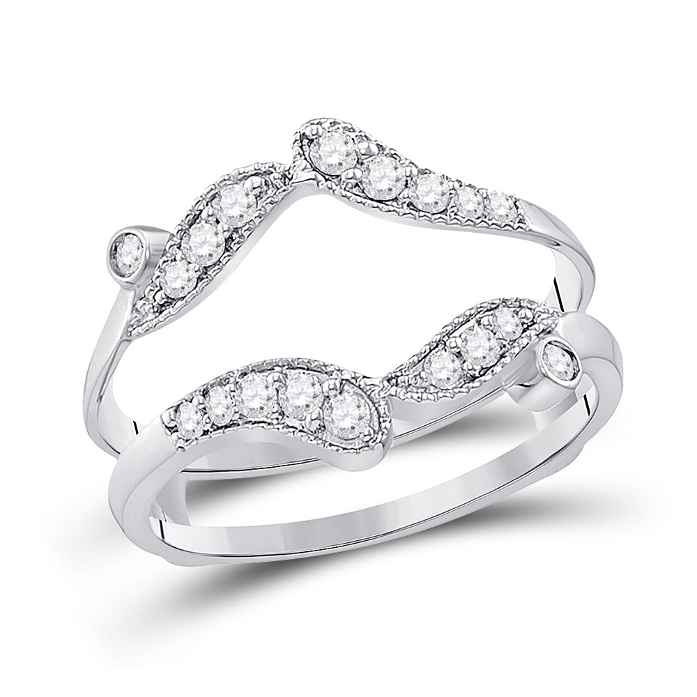14K White Gold Womens Round Diamond Bypass Wrap Ring Guard Enhancer 1/3 Cttw, Womens Size: 5-10
