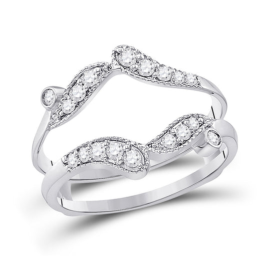 14K White Gold Womens Round Diamond Bypass Wrap Ring Guard Enhancer 1/3 Cttw, Womens Size: 5-10