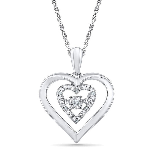 Sterling Silver Womens Round Diamond Moving Heart Pendant .03 Cttw, Width: 0.61 In