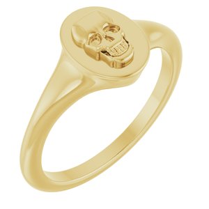 14K Yellow Gold 9.5 X 7.1 Mm Polished Skull Signet Ring Size 7