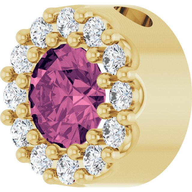 14K Yellow Or White Or Rose Gold Round I1, G-H Polished Natural Gemstone And Natural Diamond Halo-Style Pendant