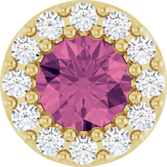 14K Yellow Or White Or Rose Gold Round I1, G-H Polished Natural Gemstone And Natural Diamond Halo-Style Pendant
