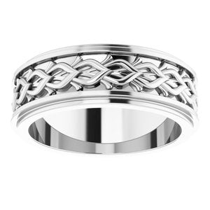 14K X1 White Gold Double Stepped-Edge Sculptural Flat Band