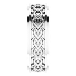 14K X1 White Gold Double Stepped-Edge Sculptural Flat Band