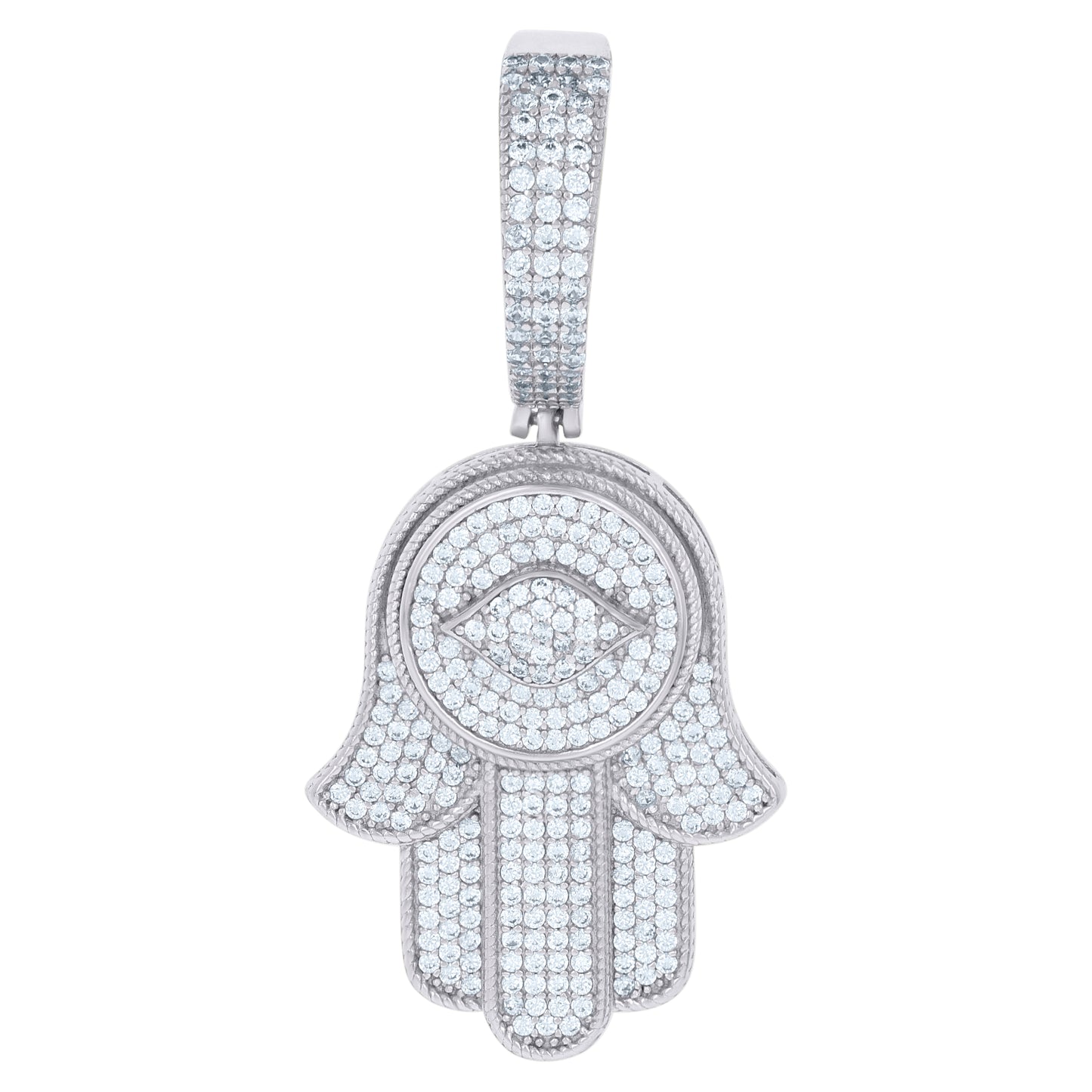 Sterling Silver Mens Cubic-Zirconia Hamsa Religious Charm Pendant