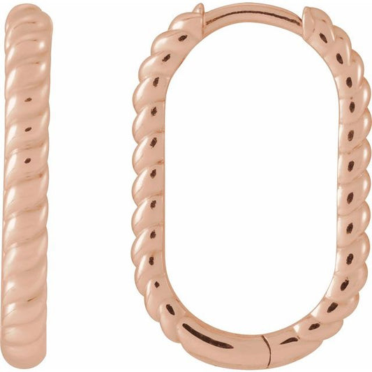14K Rose Gold 20 X 12.5 Mm 2.3 Mm Pair Hinged Polished Elongated Oval Rope Huggies