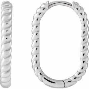 14K White Gold 20 X 12.5 Mm 2.3 Mm Pair Hinged Polished Elongated Oval Rope Huggies