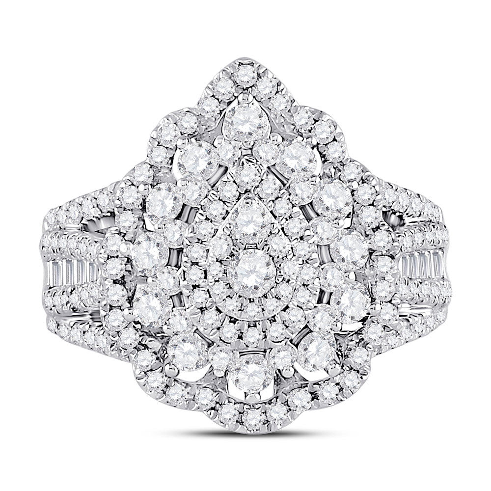 14K White Gold Round Diamond Cluster Pear Bridal Wedding Engagement Ring 1-3/4 Cttw, Womens Size: 5-10