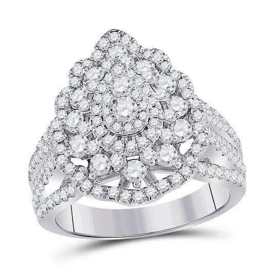 14K White Gold Round Diamond Cluster Pear Bridal Wedding Engagement Ring 1-3/4 Cttw, Womens Size: 5-10