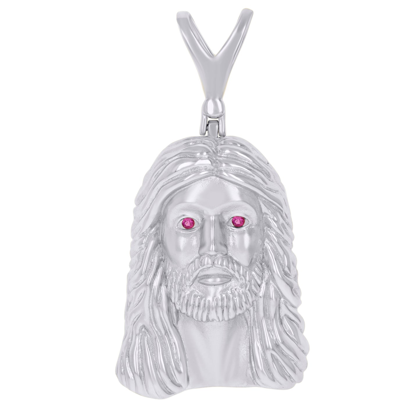 Sterling Silver Mens Purple Cubic-Zirconia Jesus Religious Charm Pendant