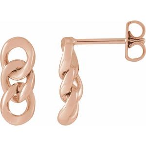 14K Rose Gold 14.4 X 5.3 Mm Pair Friction Backs Included Polished Curb Chain Link Earrings