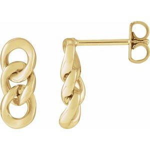 14K Yellow Gold 14.4 X 5.3 Mm Pair Friction Backs Polished Curb Chain Link Earrings