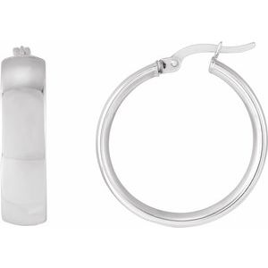 14K White Gold Pair Hoop Earrings, Length: 20 Mm, Thickness: 6 Mm