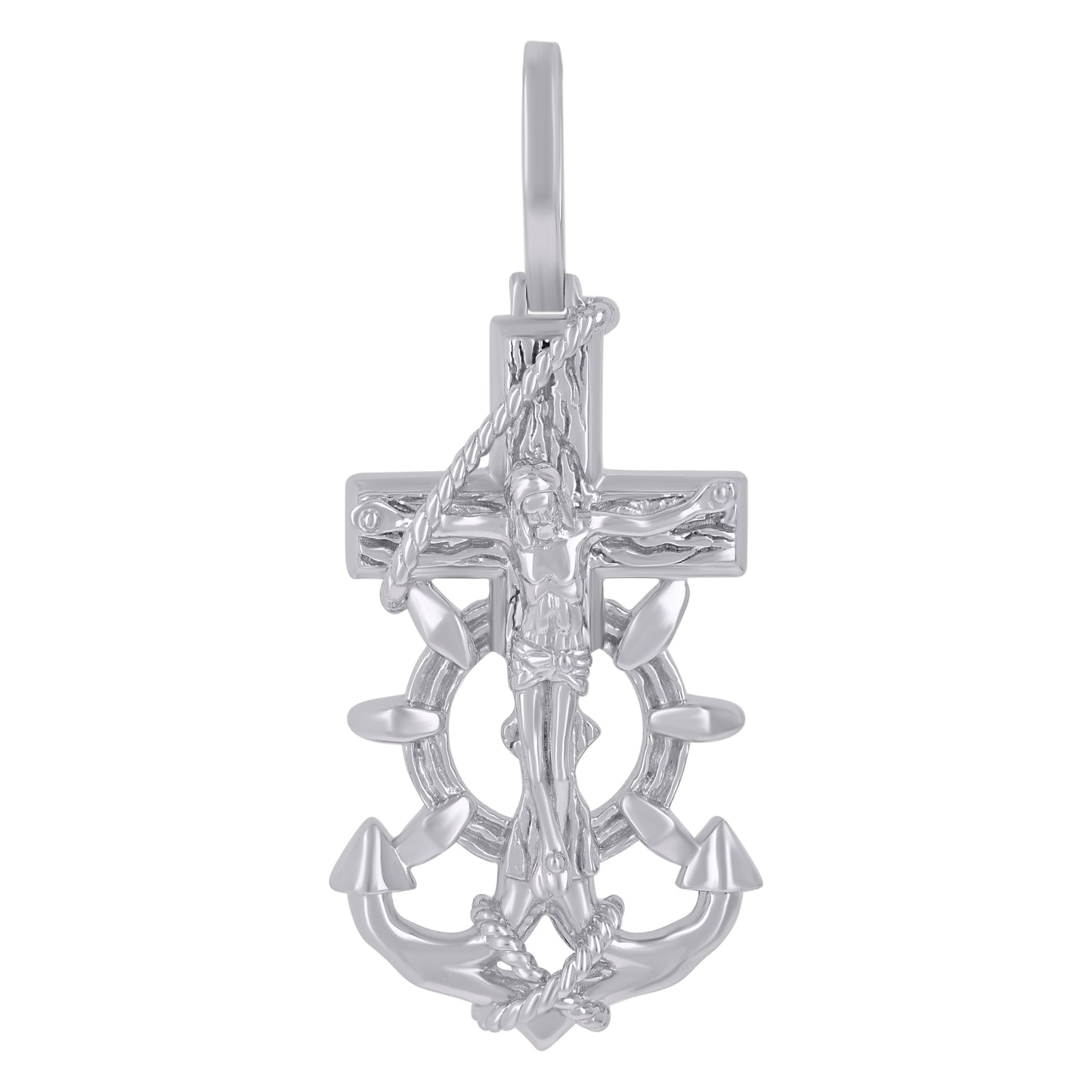 Sterling Silver Mens Anchor Crucifix Religious Charm Pendant