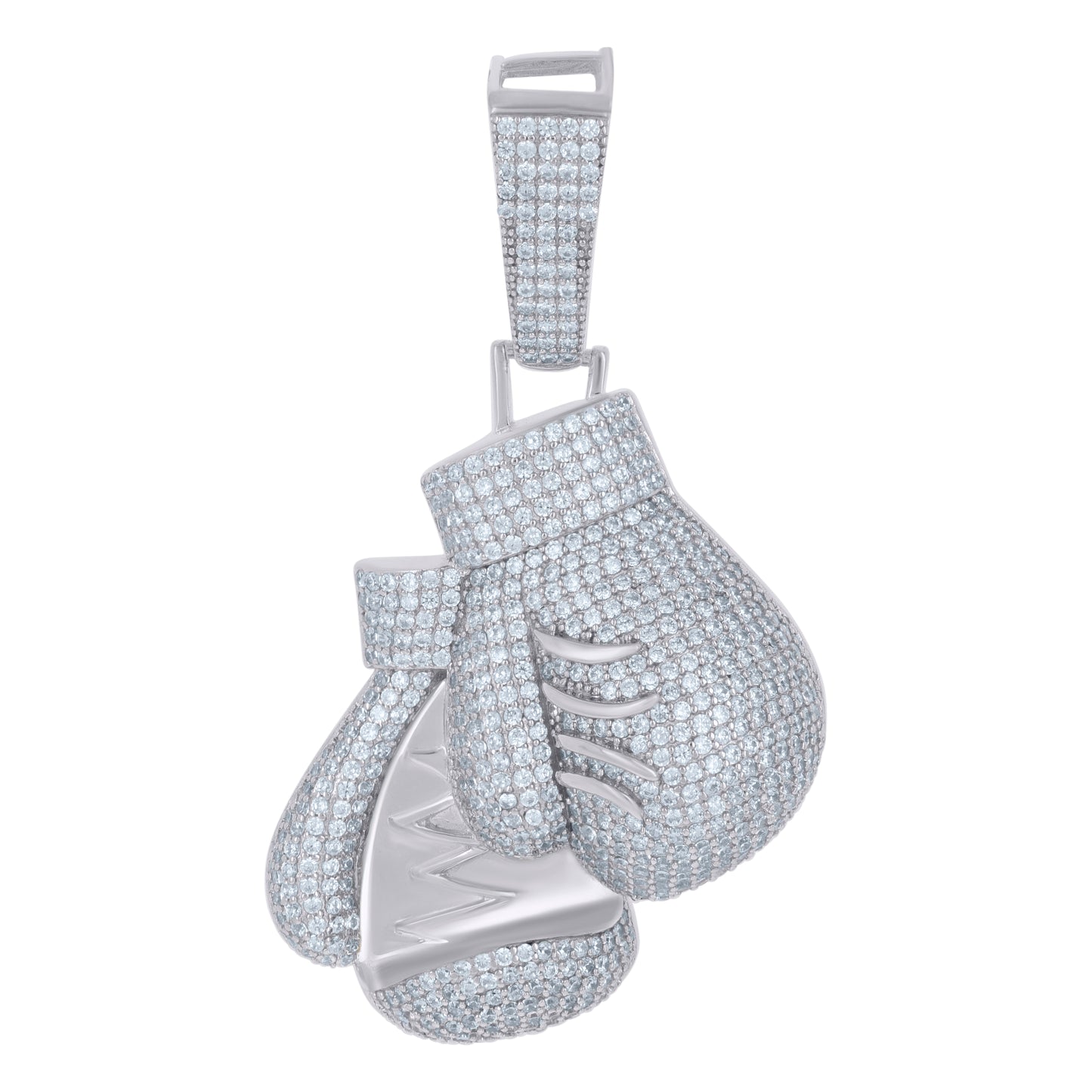 Sterling Silver Mens Cubic-Zirconia Boxing Gloves Sports Charm Pendant