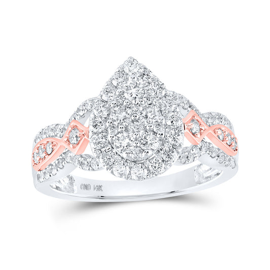 14K Two-tone Gold Diamond Teardrop Cluster Bridal Wedding Engagement Ring 1 Cttw, Womens Size: 5-10