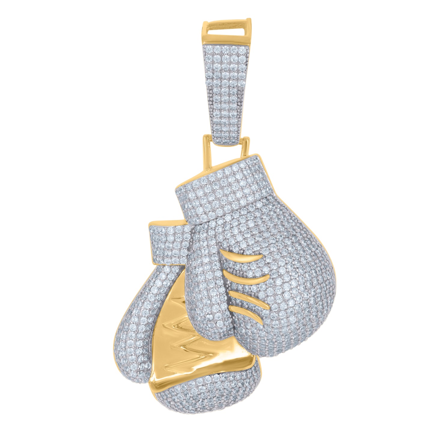 Sterling Silver Mens Cubic-Zirconia Boxing Gloves Sports Charm Pendant