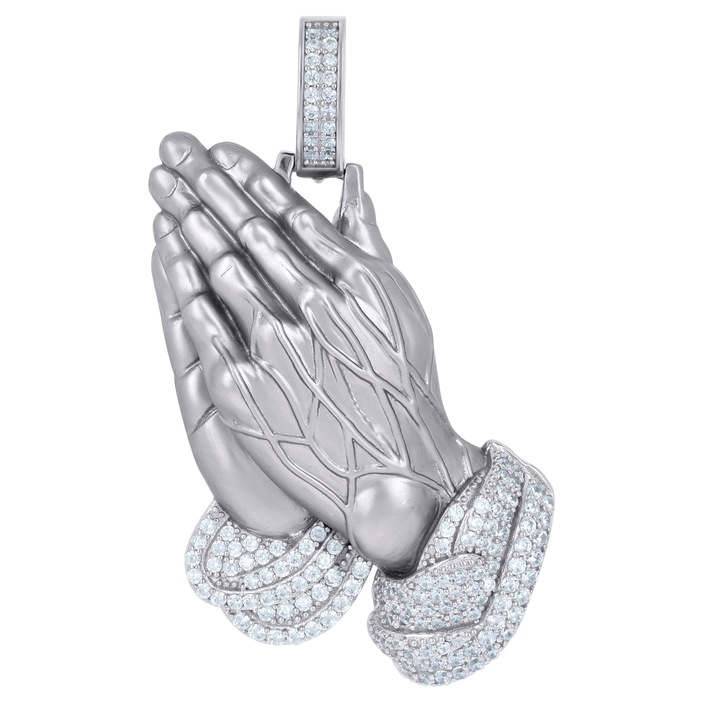 Sterling Silver Mens Cubic-Zirconia Praying Hands Symbol Religious Charm Pendant