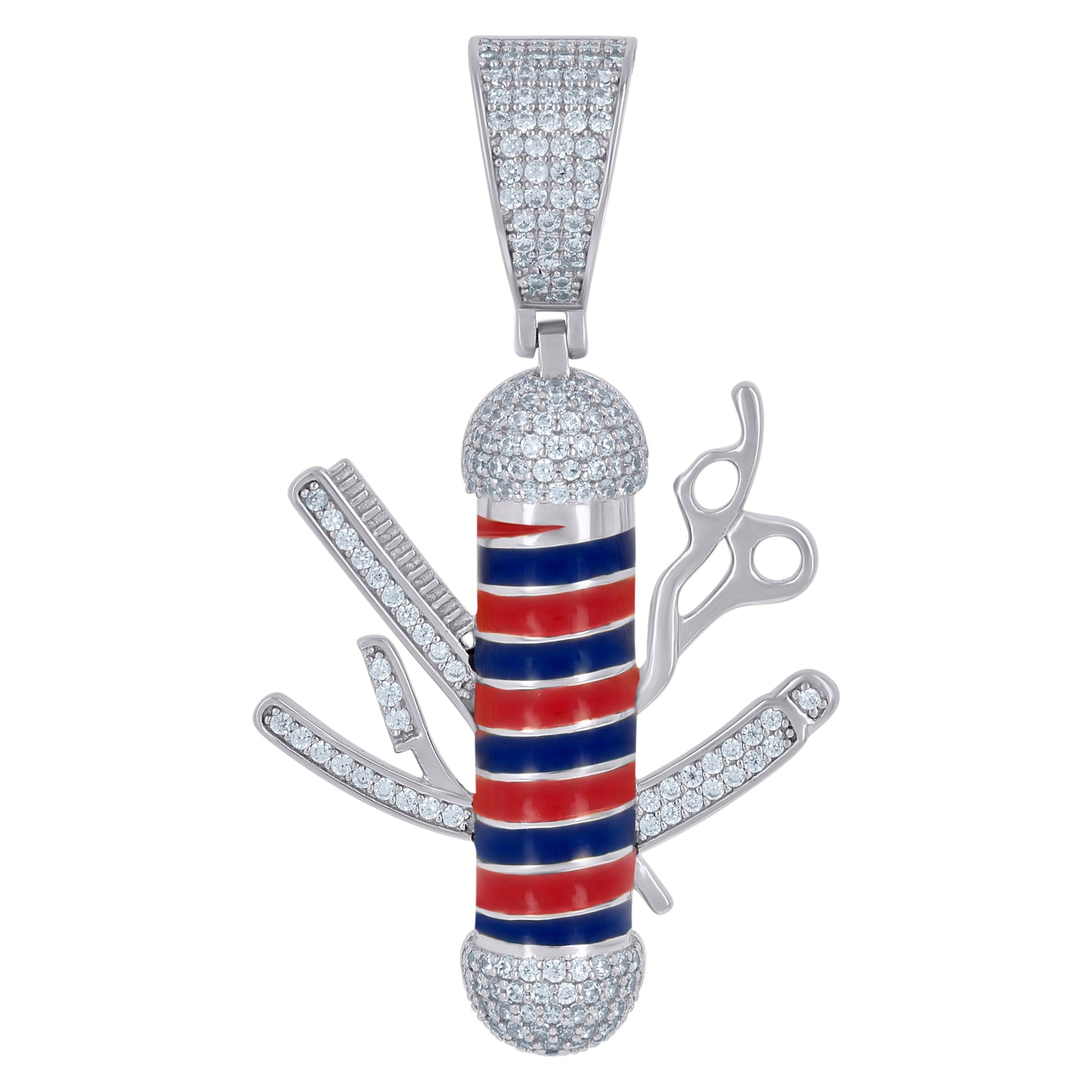 Sterling Silver Mens Cubic-Zirconia Barber's Pole Fashion Charm Pendant