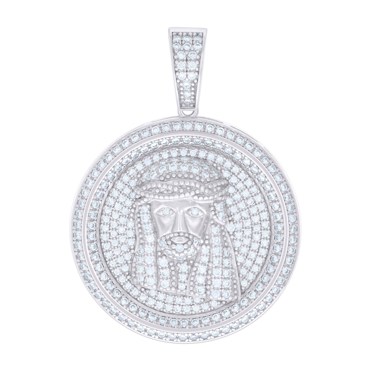 Sterling Silver Mens Cubic-Zirconia Jesus Religious Charm Pendant