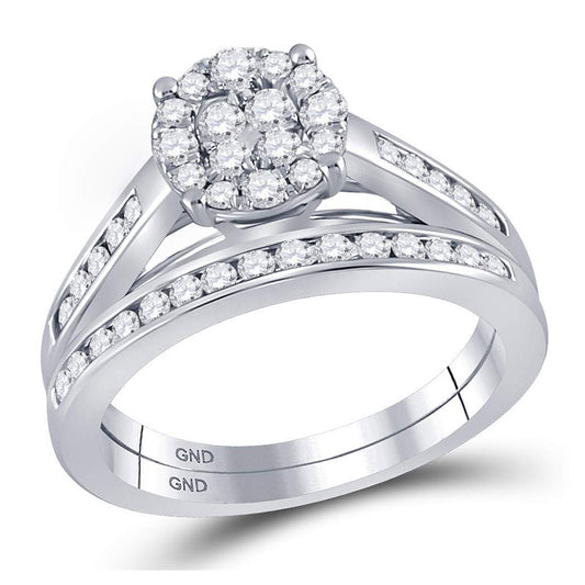 10K White Gold Round Diamond Bridal Wedding Ring Band Set 3/4 Cttw, Womens Size: 5-10
