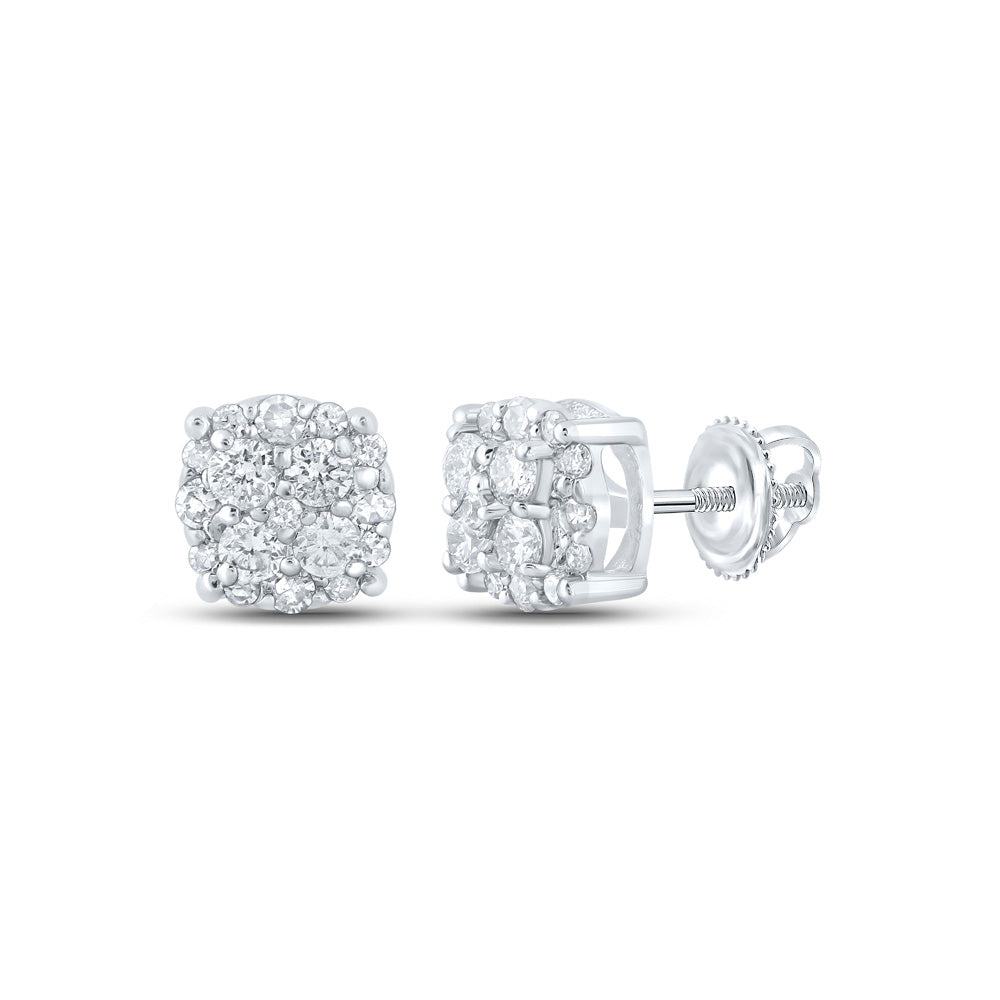 10K White Gold Womens Round Diamond Cluster Earrings 1/5 Cttw