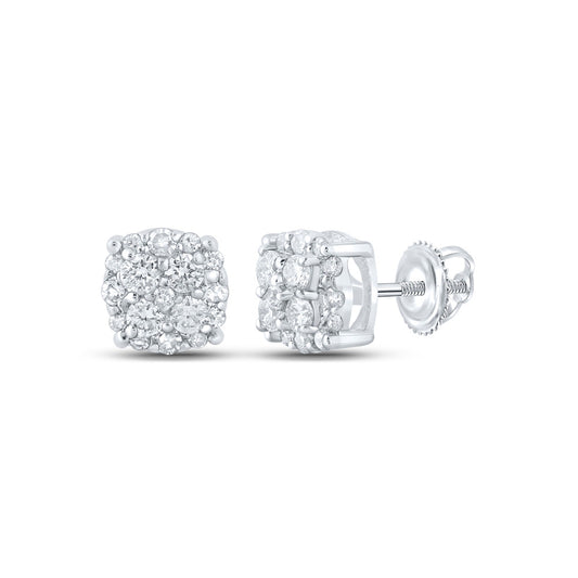 10K White Gold Womens Round Diamond Cluster Earrings 1/5 Cttw