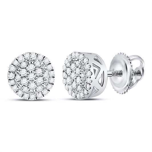 10K White Gold Womens Round Diamond Cluster Earrings 1/6 Cttw
