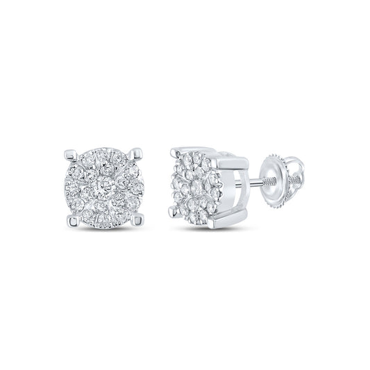 10K White Gold Womens Round Diamond Cluster Earrings 1/3 Cttw
