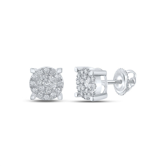 10K White Gold Womens Round Diamond Cluster Earrings 1/2 Cttw