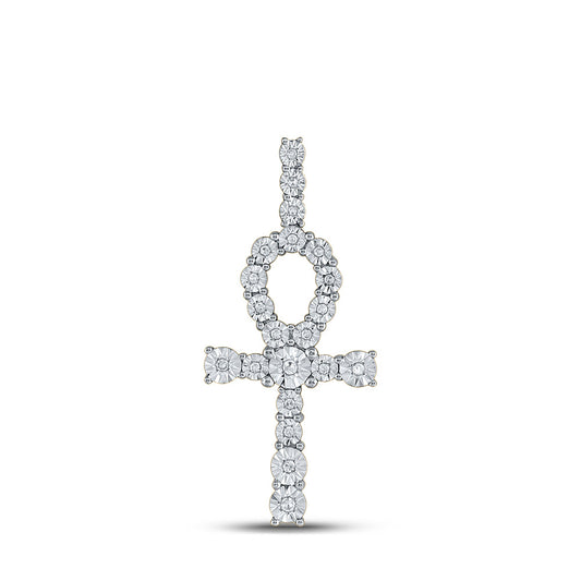 10K Yellow Gold Mens Round Diamond Ankh Cross Charm Pendant 1/5 Cttw, Length: 1.79 In, Width: 0.78 In